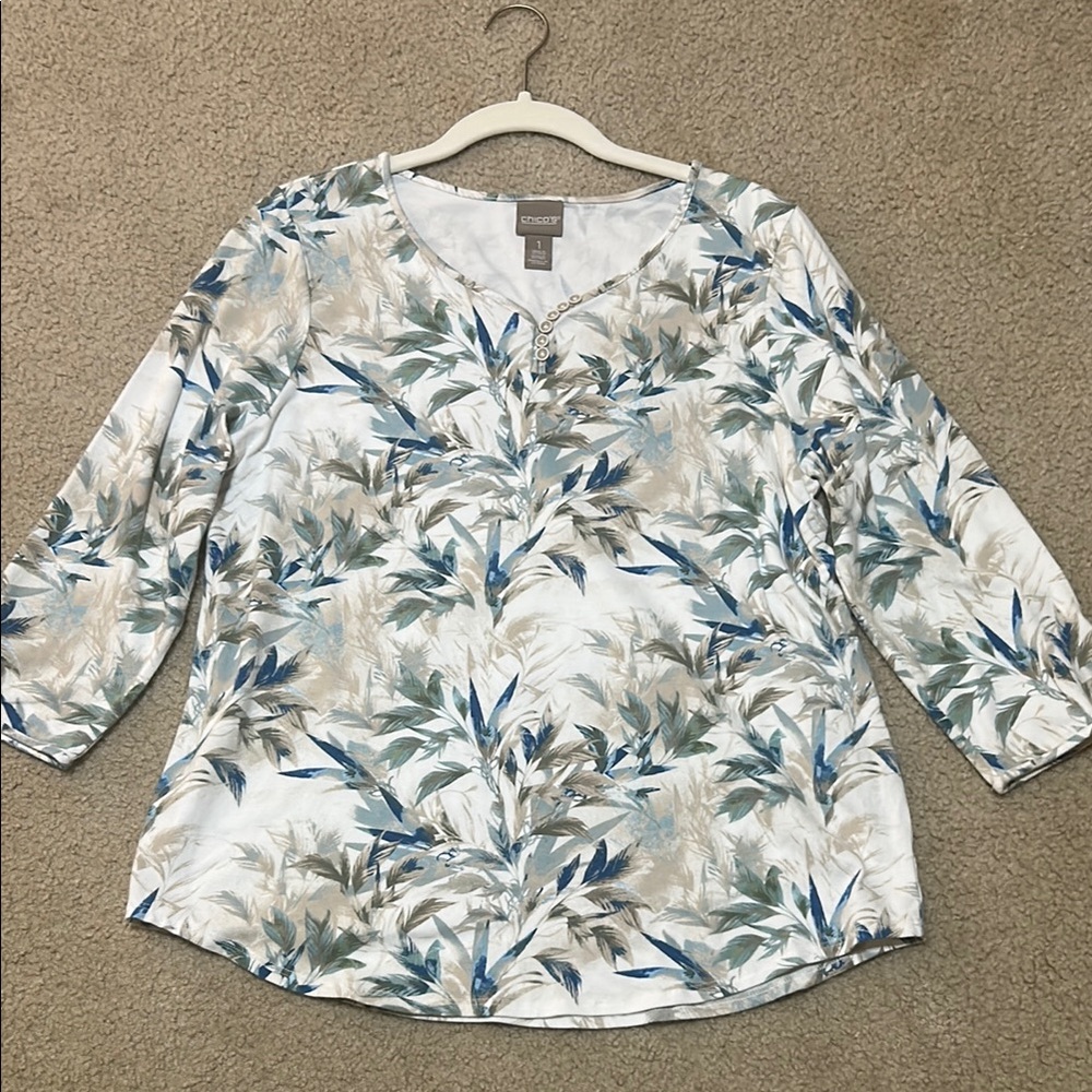 White, Blue, and Cream Relaxed Blouse